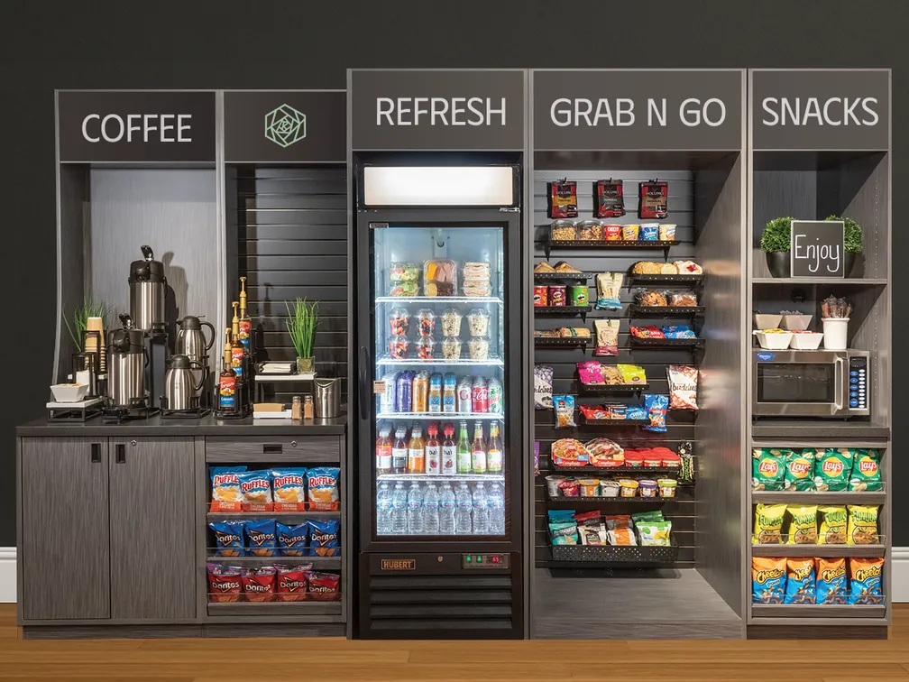 Micro-market wall with coffee and snacks